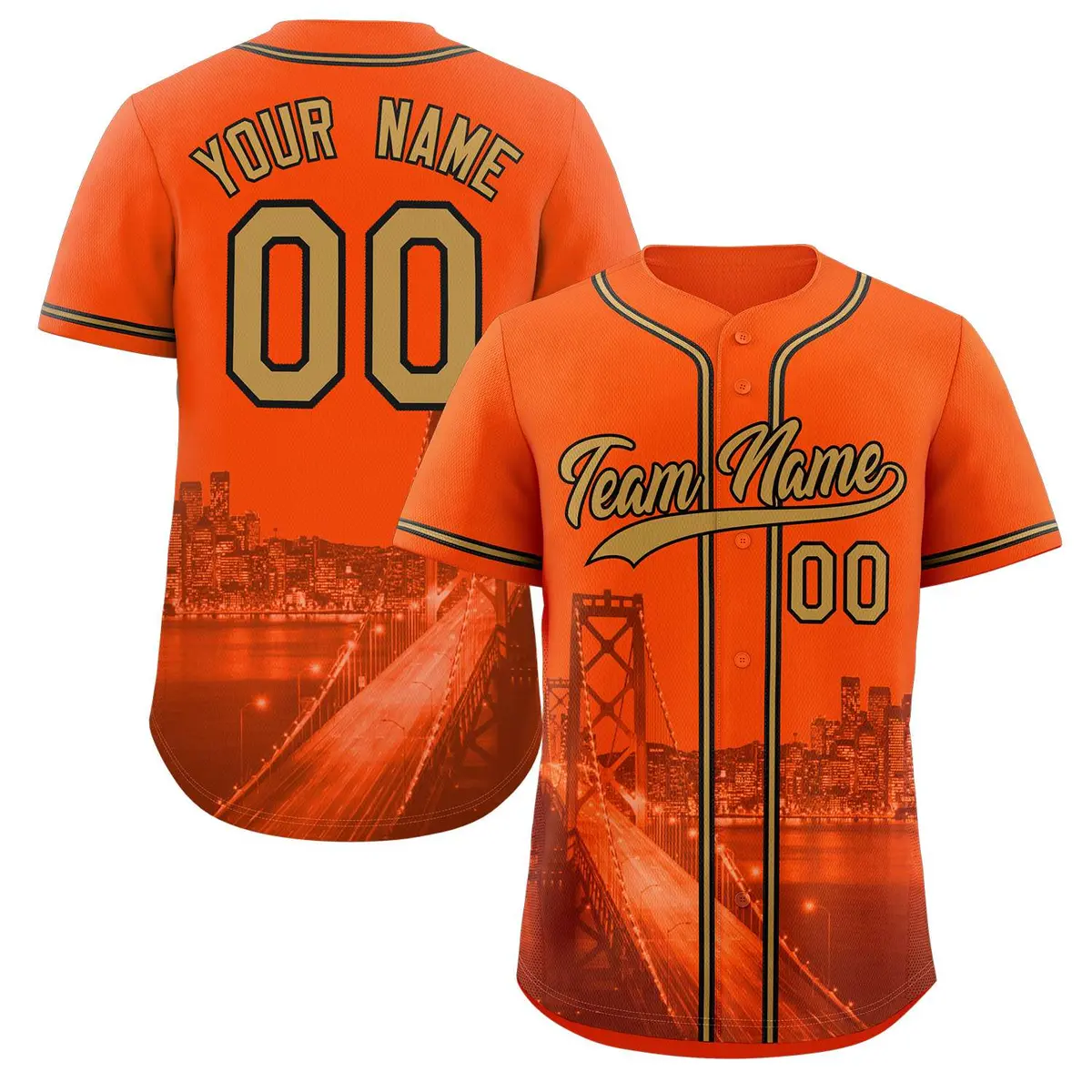 San Francisco Skyline Baseball Jersey Orange Old Gold-Black