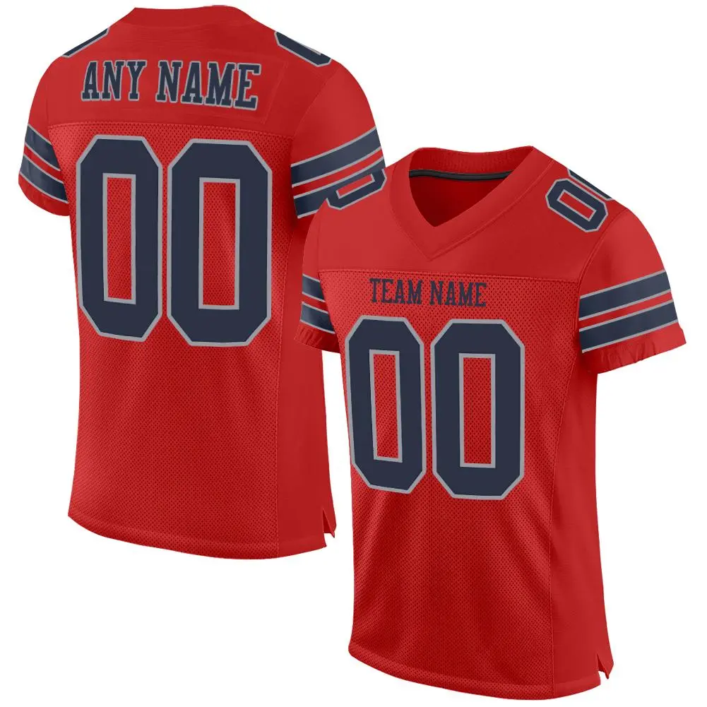 Scarlet Navy-Light Gray Mesh Football Jersey