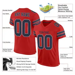 Scarlet Navy-Light Gray Mesh Football Jersey 2