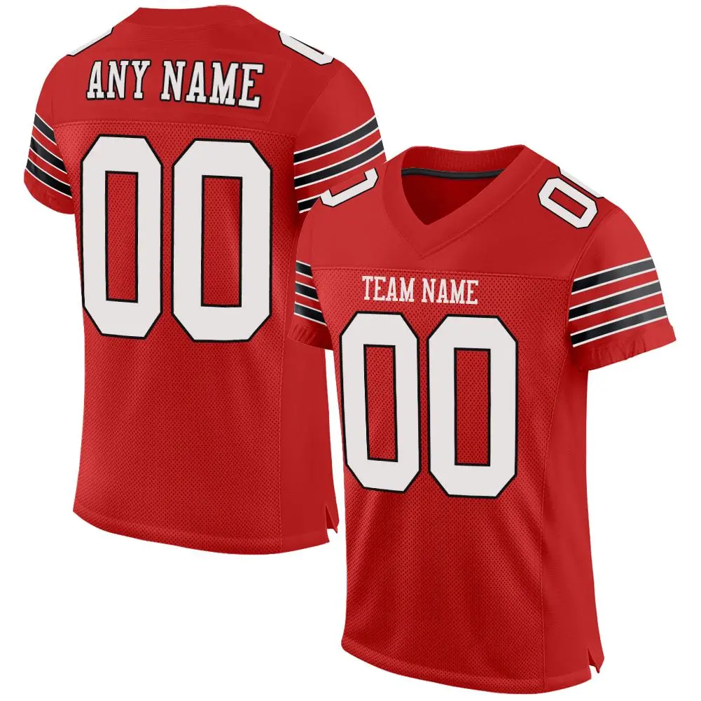Scarlet White-Black Classic Mesh Authentic Football Jersey