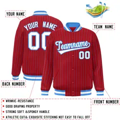 Scarlet White Powder Blue Stripe Letterman Bomber Varsity Jacket 2