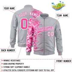 Silver 3D Flame Full-Zip Varsity Letterman Bomber Jacket 2