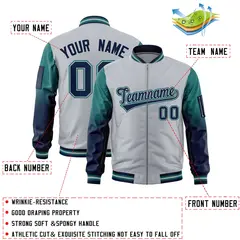 Silver Aqua-Navy Gradient Full-Zip Letterman Bomber Jacket 2