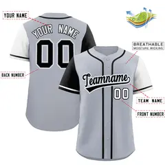 Silver Black and White Raglan Sleeves Baseball Jersey 2