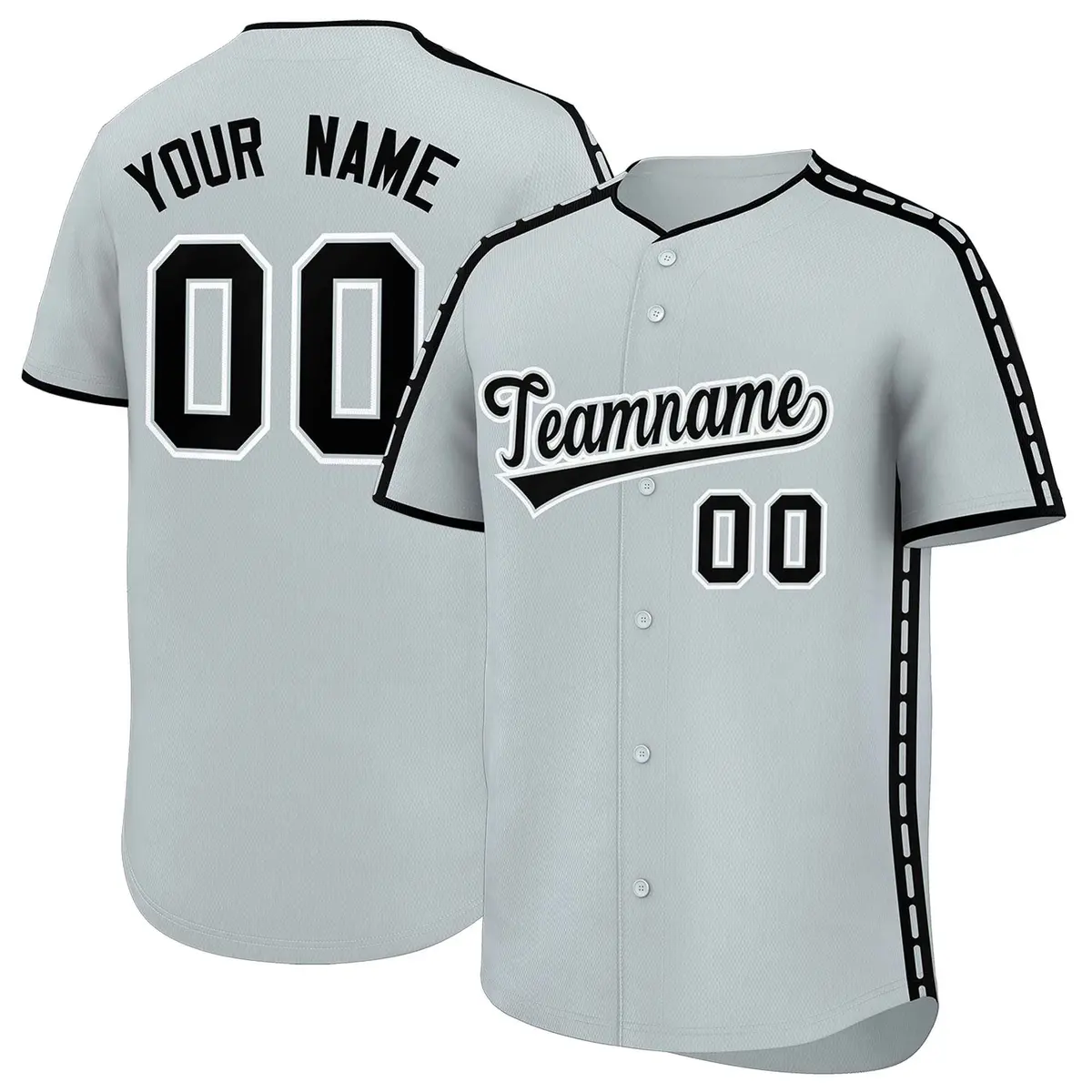 Silver Black Color Block Side Dotted Line Baseball Jersey