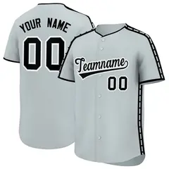 Silver Black Color Block Side Dotted Line Baseball Jersey 1