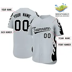 Silver Black Flame Outline Side Pattern Basketball Jersey 2