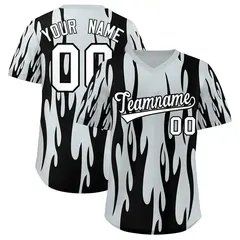 Silver Black Flame Pattern Pullover Baseball Jersey 1