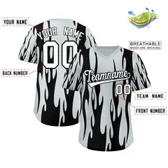 Silver Black Flame Pattern Pullover Baseball Jersey 2