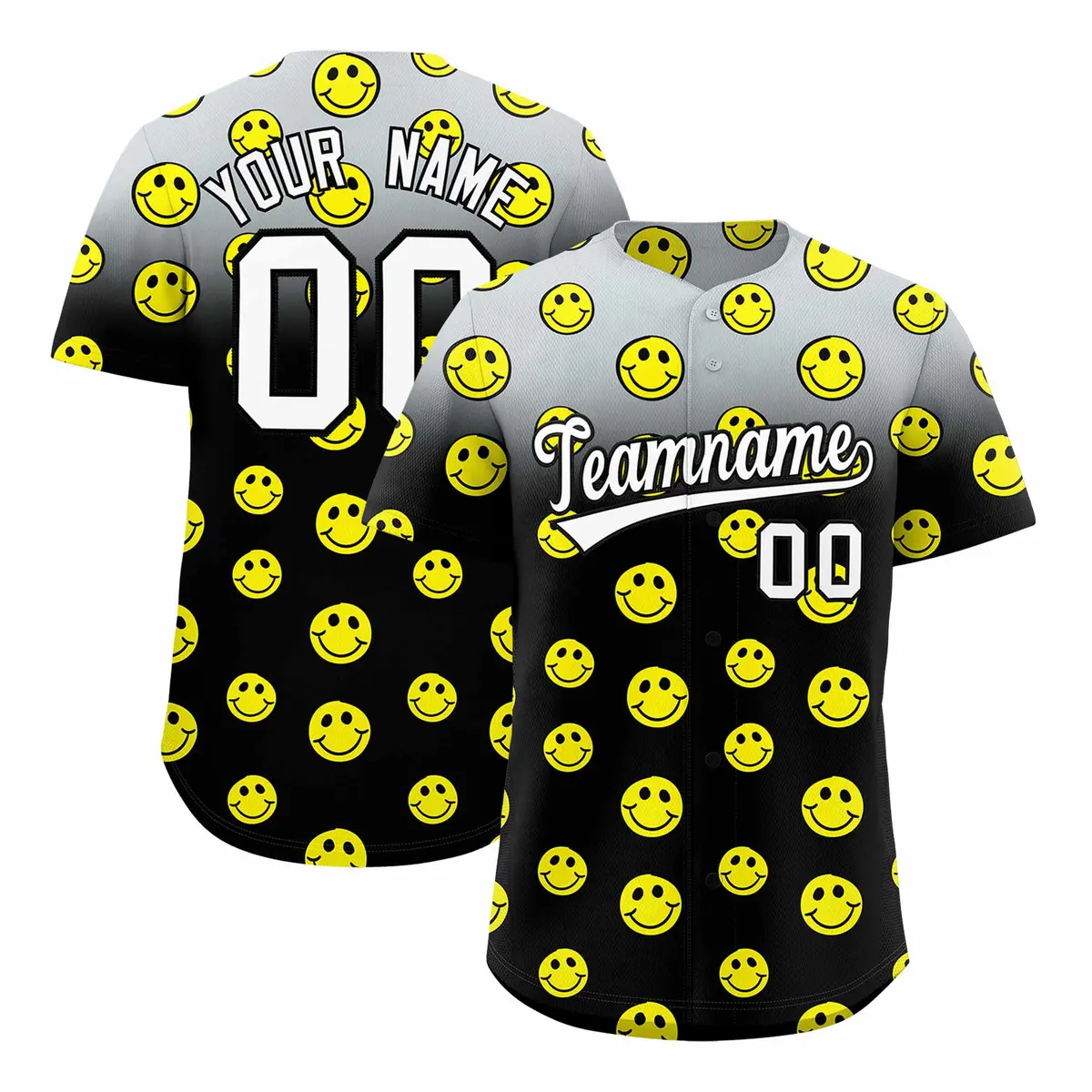 Silver Black Graffiti Gradient Smile Baseball Jersey