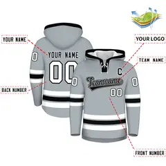 Silver Black Lace-Up Neck Classic Hockey Hoodie 2