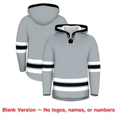 Silver Black Lace-Up Neck Classic Hockey Hoodie 7