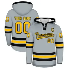 Silver Black Lace-Up Neck Classic Hockey Hoodie 1