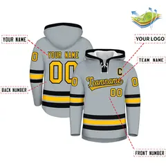 Silver Black Lace-Up Neck Classic Hockey Hoodie 2