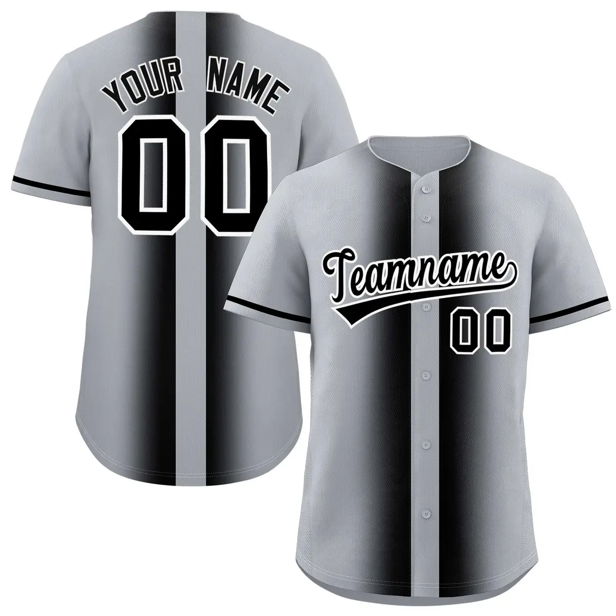 Silver Black Lapel Gradient Fashion Baseball Jersey