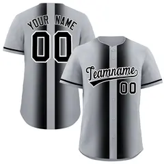 Silver Black Lapel Gradient Fashion Baseball Jersey