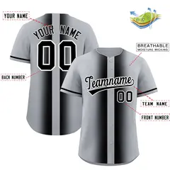 Silver Black Lapel Gradient Fashion Baseball Jersey 2