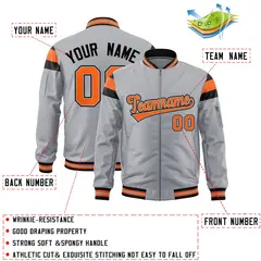 Silver Black-Orange Varsity Full-Zip Shoulder Color Block Letterman Bomber Jacket 2