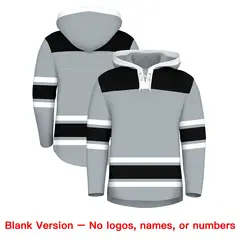 Silver Black Raglan Lace-Up Neck Hockey Hoodie Jersey 7