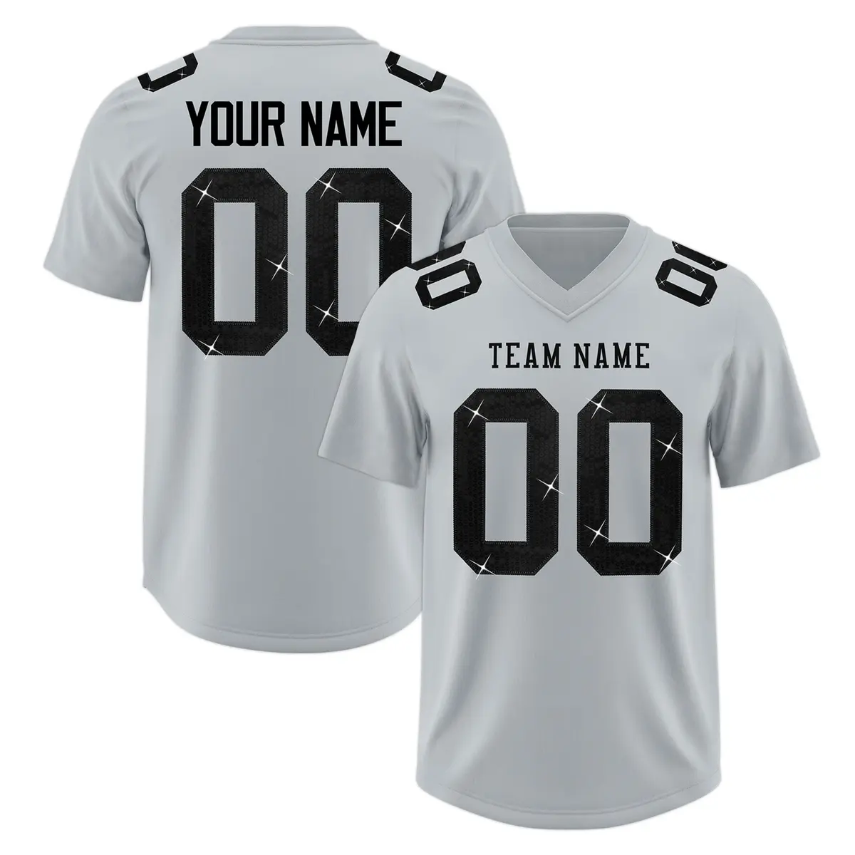 Silver Black Sequin Lettering Football Jersey