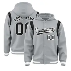 Silver Black Shoulder Color Block Varsity Letterman Jacket Hoodie