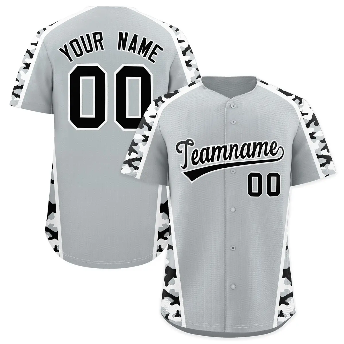 Silver Black Side Camo Baseball Jersey