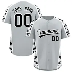 Silver Black Side Camo Baseball Jersey
