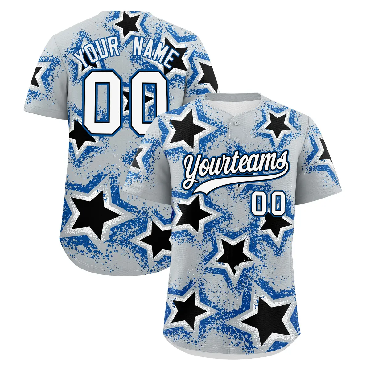 Silver Black Star Graffiti Baseball Jersey