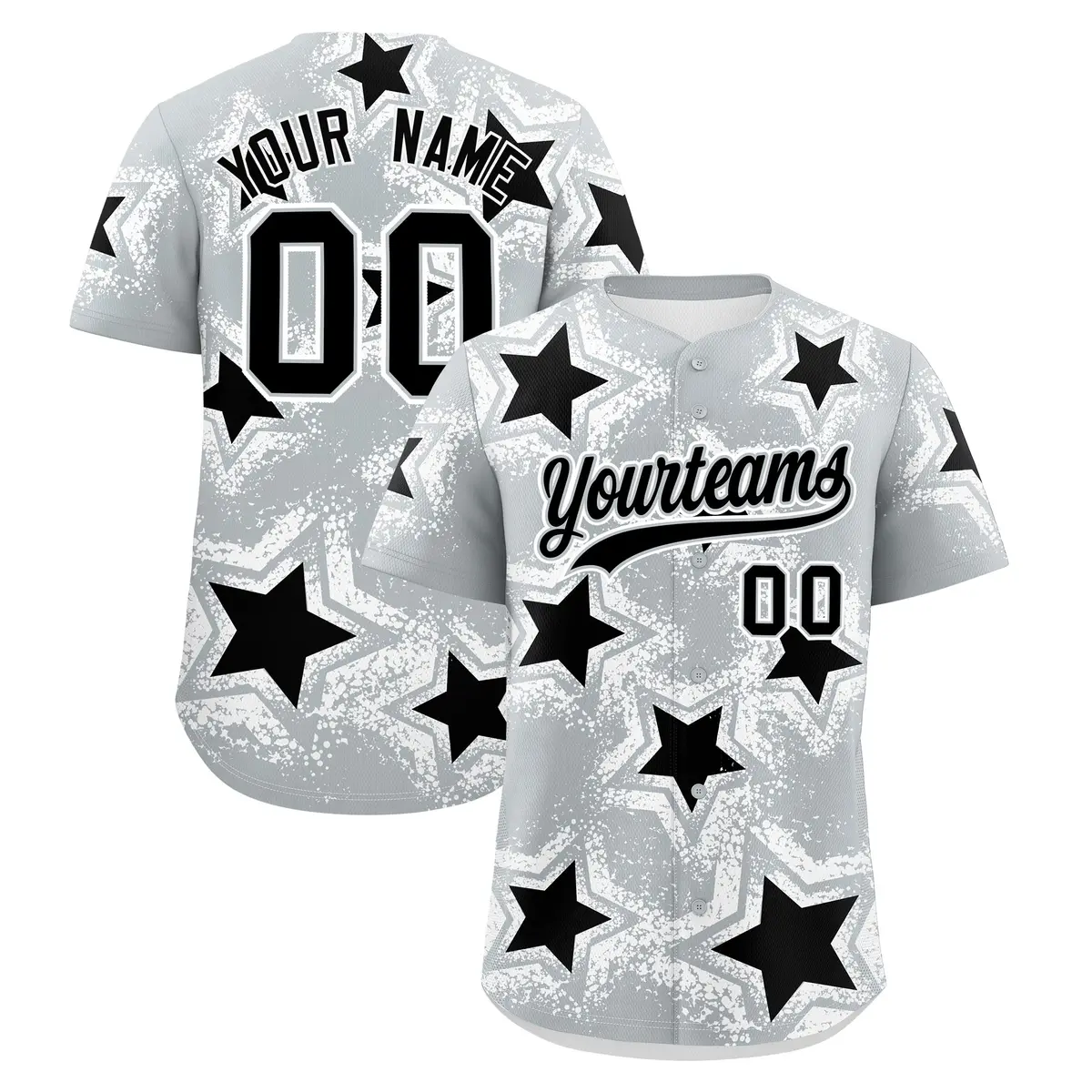 Silver Black Star Graffiti Baseball Jersey