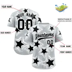 Silver Black Star Graffiti Baseball Jersey 2
