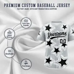 Silver Black Star Graffiti Baseball Jersey 3