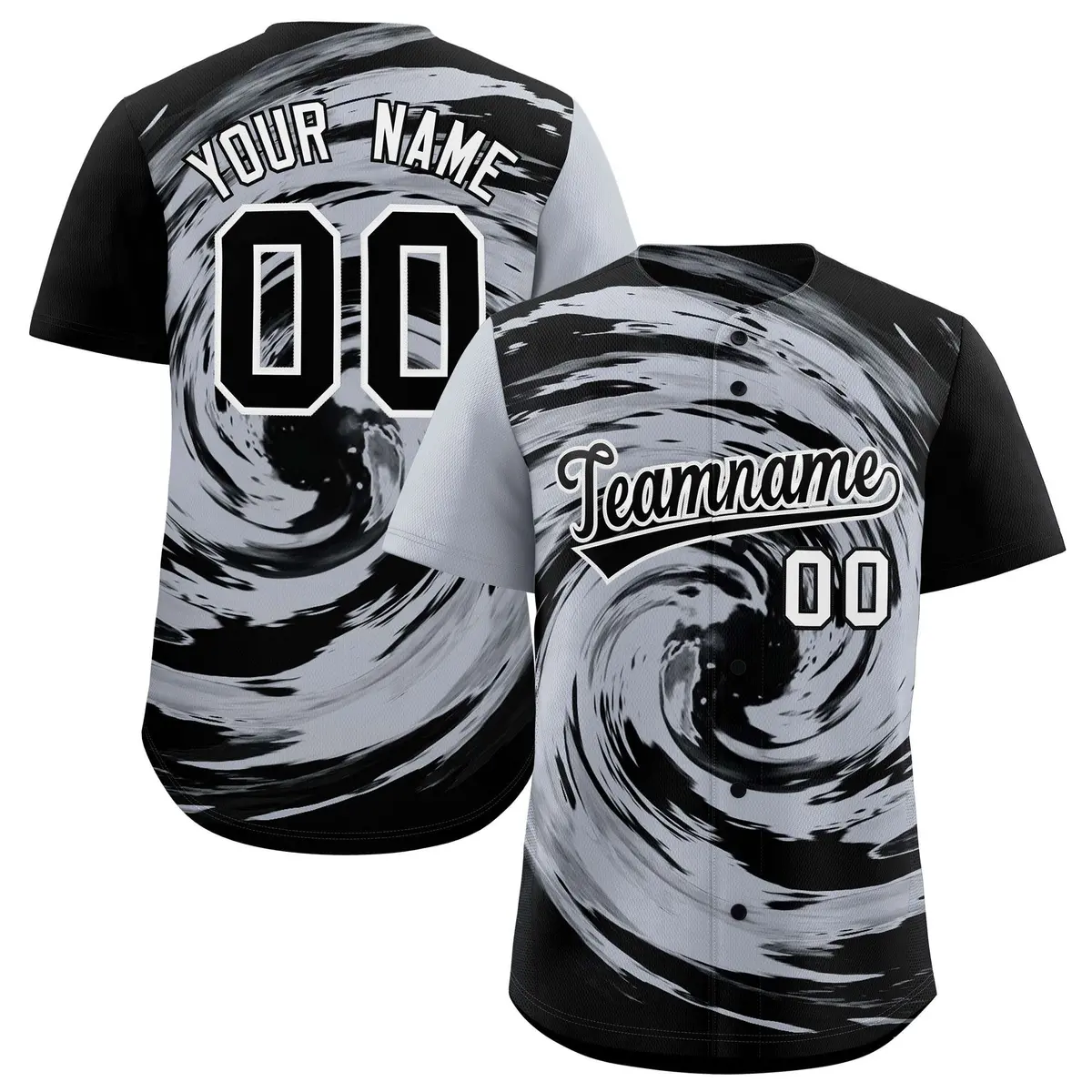 Silver Black Swirl Graffiti Baseball Jersey