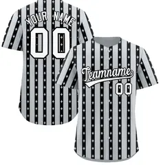 Silver Black Thick Stripes Star Pattern Baseball Jersey