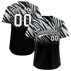 Silver Black Tiger Stripe Gradient Animal Print Baseball Jersey