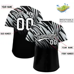 Silver Black Tiger Stripe Gradient Animal Print Baseball Jersey 2