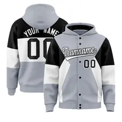 Silver Black-White Color Block Varsity Letterman Jacket Hoodie 1