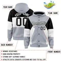Silver Black-White Color Block Varsity Letterman Jacket Hoodie 4