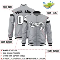 Silver Black-White Full-Zip Shoulder Color Block Letterman Bomber Jacket 2