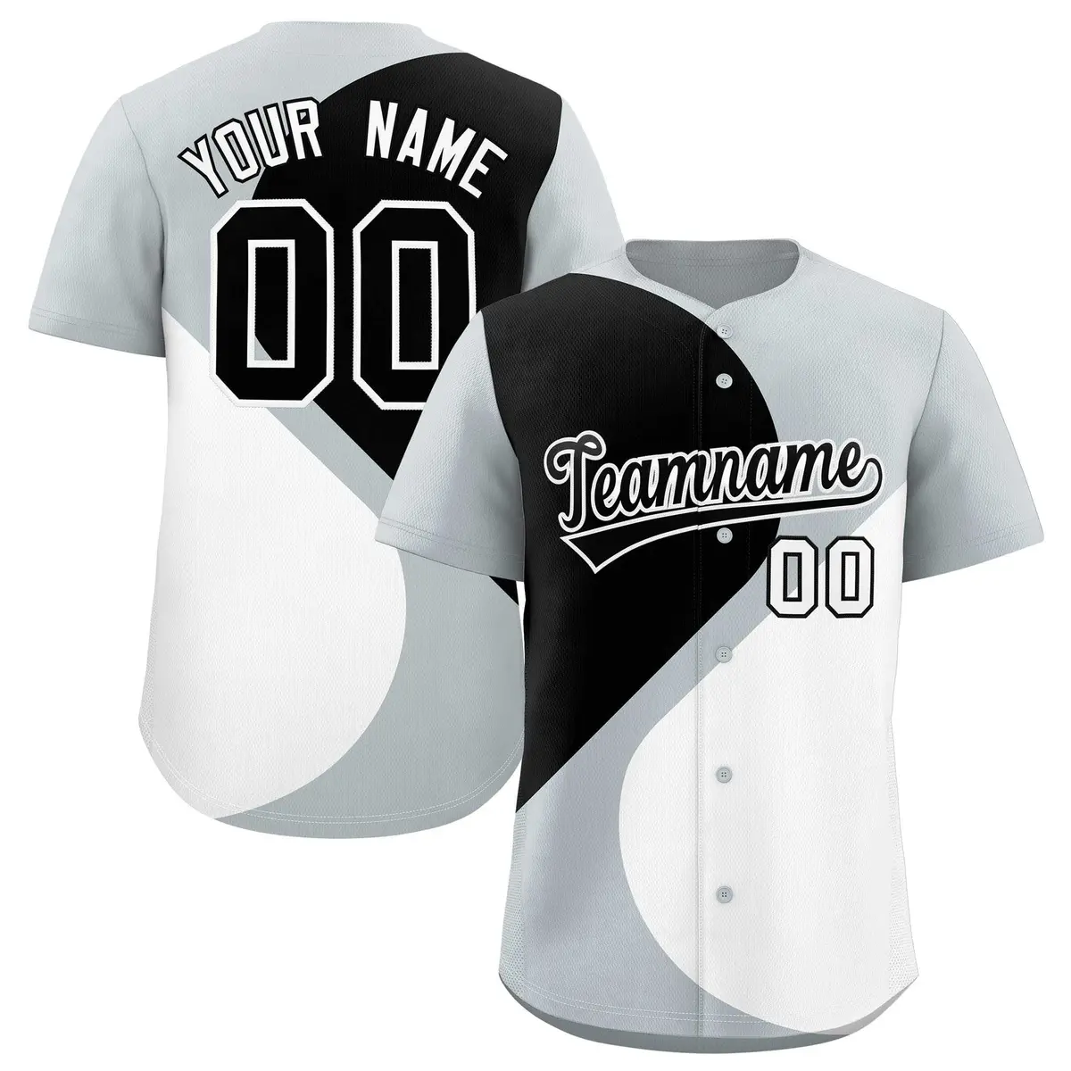 Silver Black-White Half Heart Color Block Baseball Jersey
