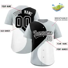 Silver Black-White Half Heart Color Block Baseball Jersey 2