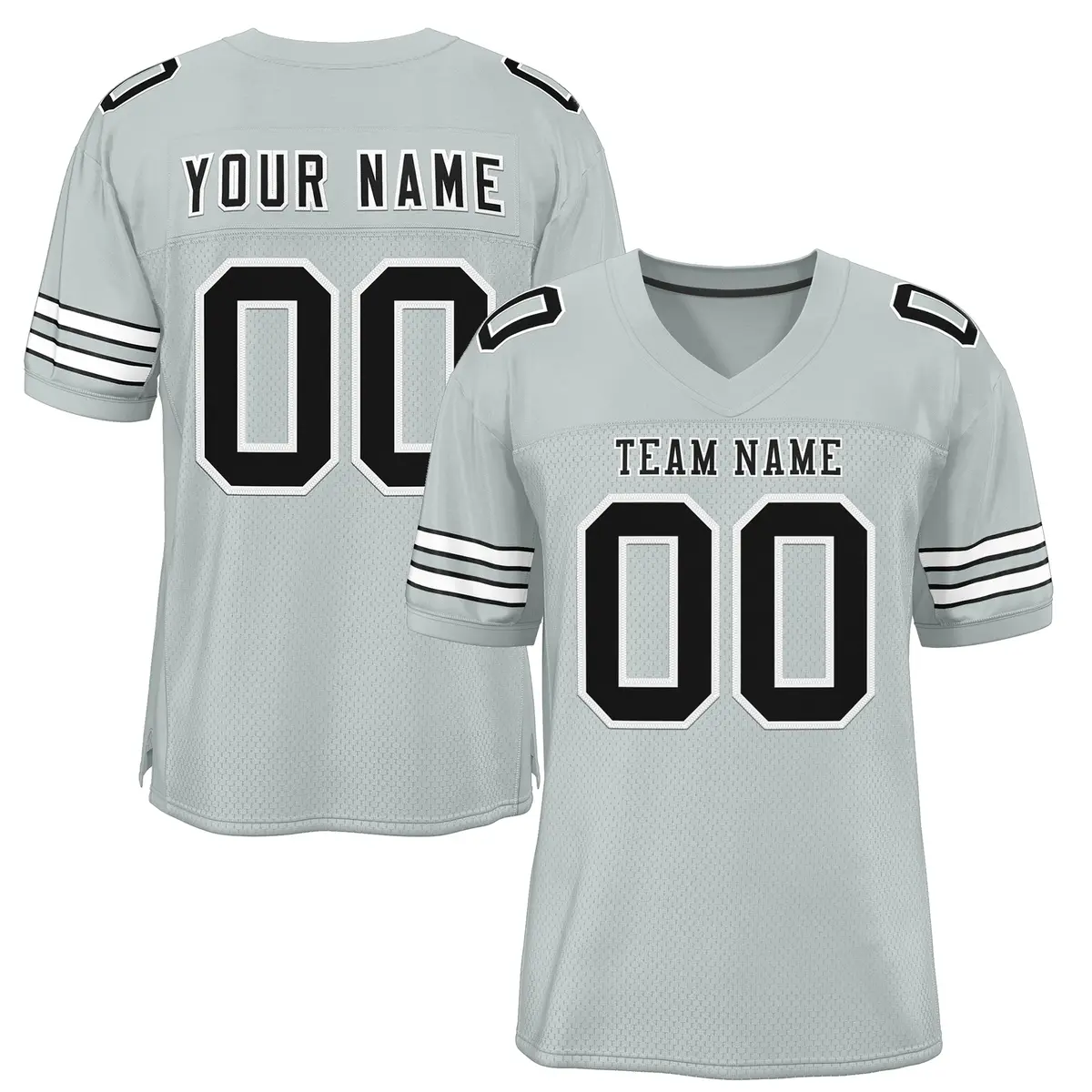Silver Black-White Mesh Football Jersey