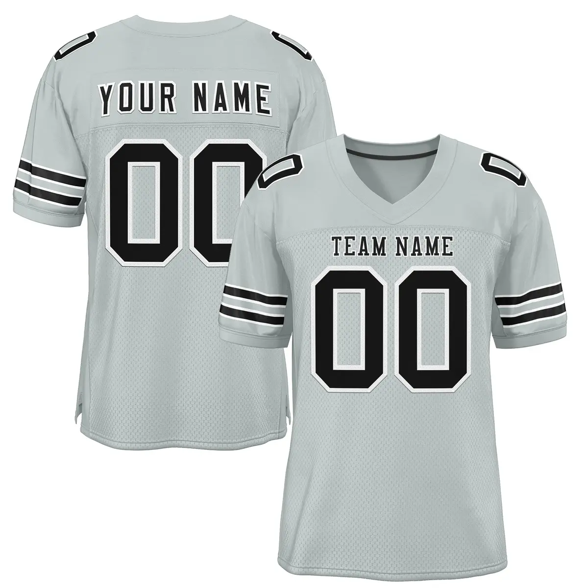 Silver Black-White Mesh Football Jersey