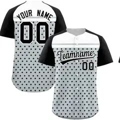 Silver Black White Raglan Star Print Baseball Jersey 1