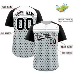 Silver Black White Raglan Star Print Baseball Jersey 2
