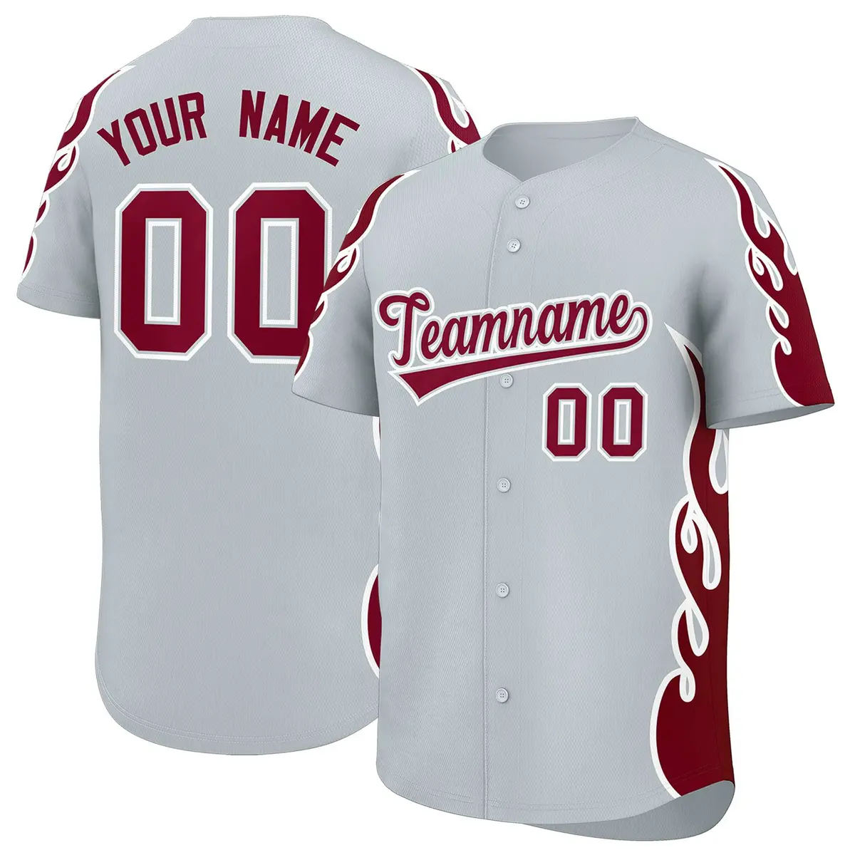 Silver Crimson Side Flame Outline Basketball Jersey