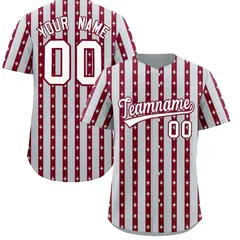 Silver Crimson Thick Stripes Star Pattern Baseball Jersey 1