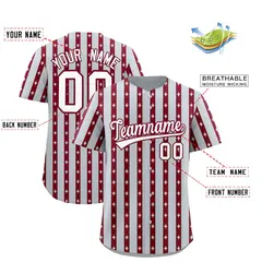 Silver Crimson Thick Stripes Star Pattern Baseball Jersey 2