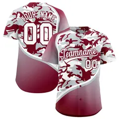 Silver Crimson White Camo Gradient Fashion Baseball Jersey 1