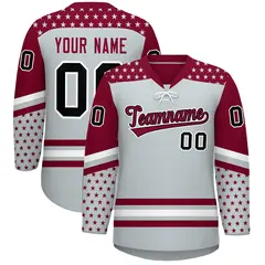Silver Crimson White Star Series Lace-Up Neck Hockey Jersey