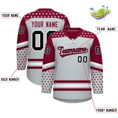 Silver Crimson White Star Series Lace-Up Neck Hockey Jersey 2